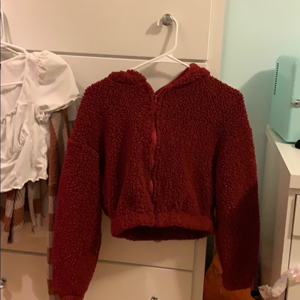 Cropped red zip up hoodie
